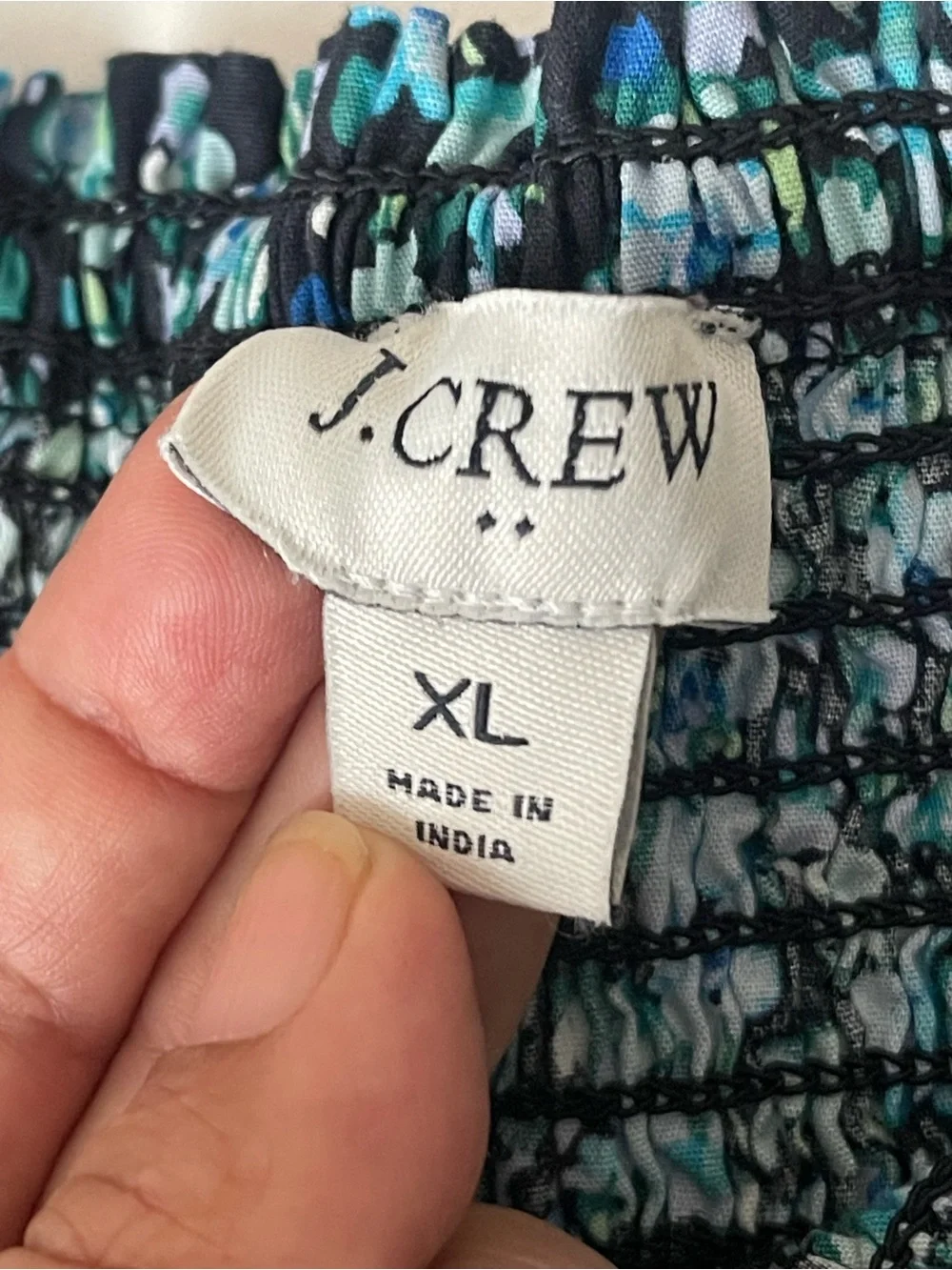 J. Crew Teal and Black Smocked Square-Neck Puff Sleeve Blouse